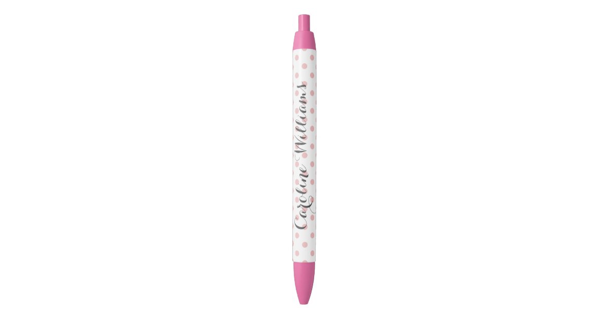 Pink Polka Dots Personalized Black Ink Pen | Zazzle