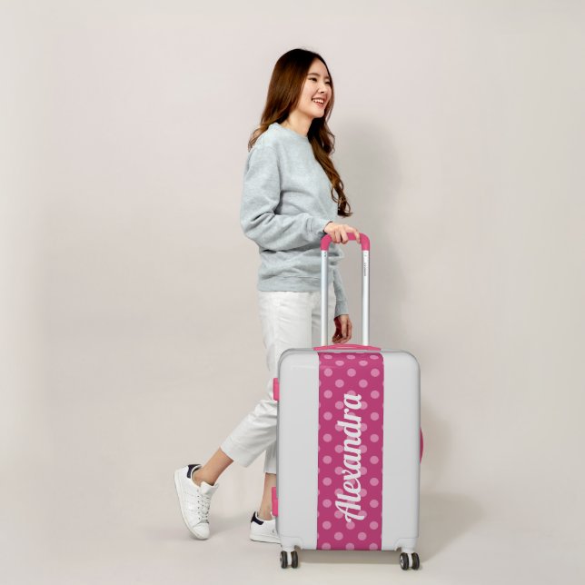 Pink polka dots personalized suitcase (Scale)