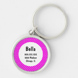 Pink Polka Dots Pet Identification Tag Keychain
