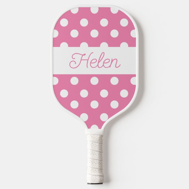 Pink Polka Dots Pickleball Personalized Paddle (Front)