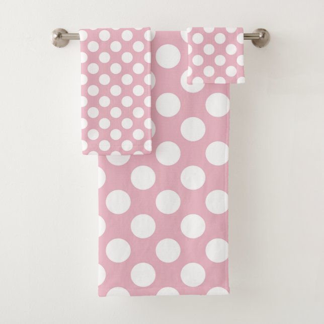 Pink Polka Dots, Polka Dot Pattern, Dots, Dotted Bath Towel Set (Insitu)