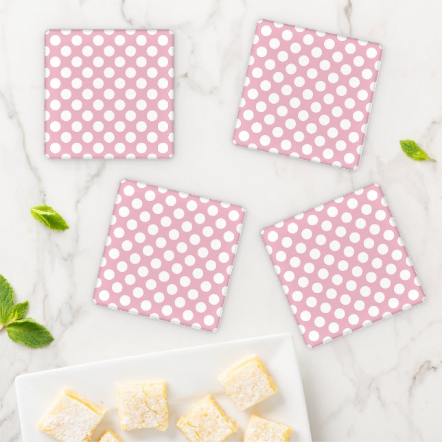 Pink Polka Dots, Polka Dot Pattern, Dots, Dotted Coaster Set (In Situ)