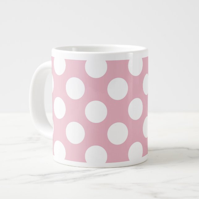 Pink Polka Dots, Polka Dot Pattern, Dots, Dotted Giant Coffee Mug (Front Left)