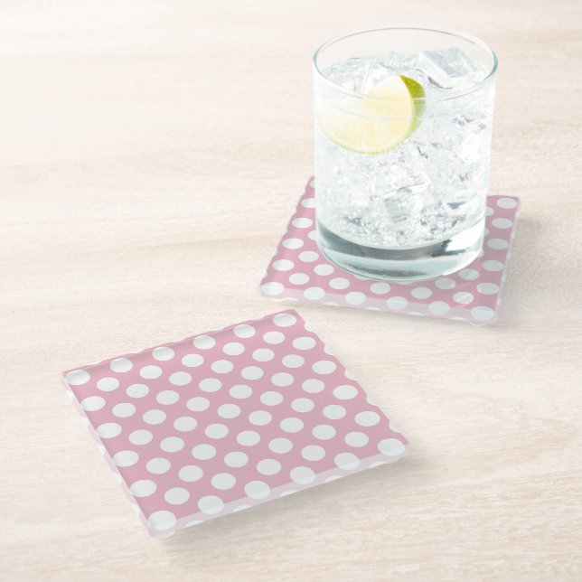 Pink Polka Dots, Polka Dot Pattern, Dots, Dotted Glass Coaster (Angled)