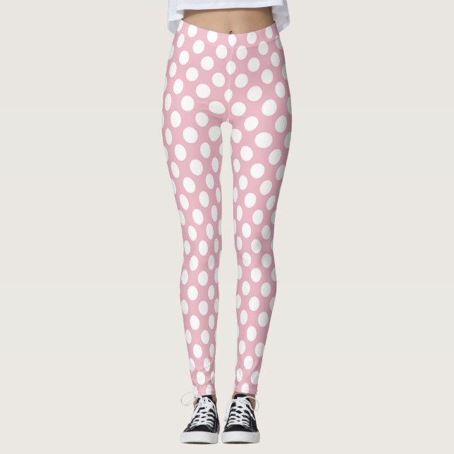 Pink Polka Dots, Polka Dot Pattern, Dots, Dotted Leggings (Front)