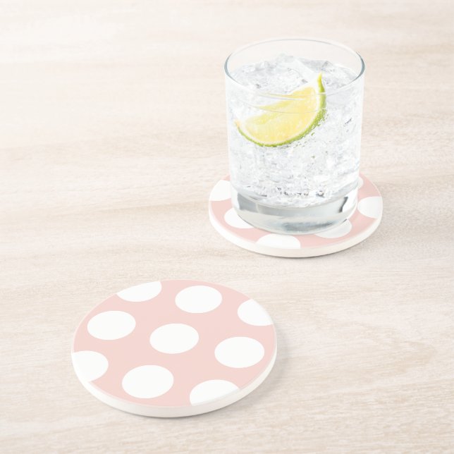 Pink Polka Dots, Polka Dot Pattern, Dots, Dotted Sandstone Coaster (Side)