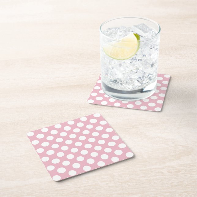Pink Polka Dots, Polka Dot Pattern, Dots, Dotted Square Paper Coaster (Insitu)