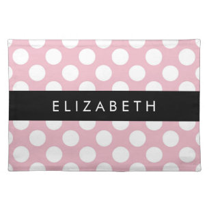 Pink Polka Dots, Polka Dot Pattern, Your Name Cloth Placemat
