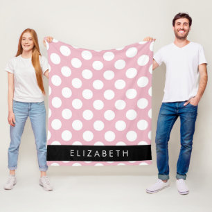 Pink Polka Dots, Polka Dot Pattern, Your Name Fleece Blanket