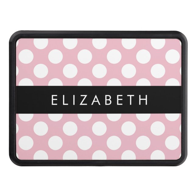 Pink Polka Dots, Polka Dot Pattern, Your Name Hitch Cover (Front)