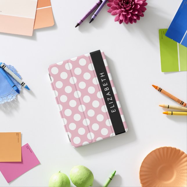 Pink Polka Dots, Polka Dot Pattern, Your Name iPad Mini Cover (In Situ)