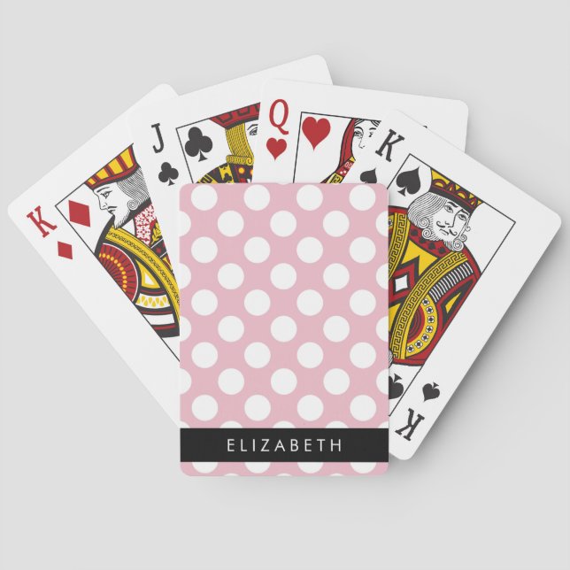 Pink Polka Dots, Polka Dot Pattern, Your Name Poker Cards (Back)