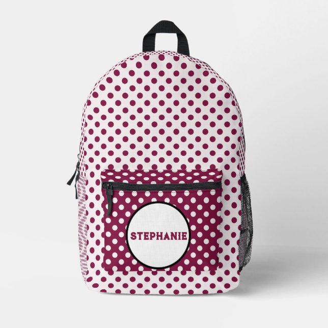 Pink polka dots printed backpack (Front)