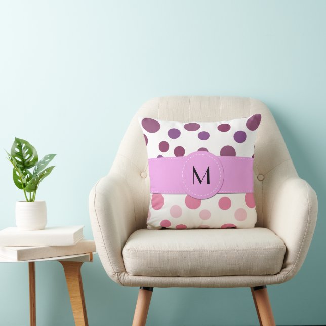 Pink Polka Dots, Purple Polka Dots, Dots, Monogram Throw Pillow (Chair)