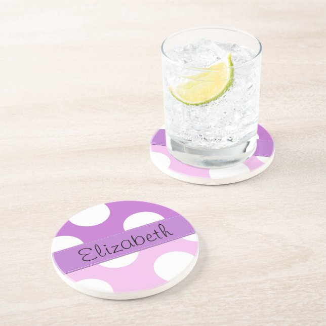 Pink Polka Dots, Purple Polka Dots, Your Name Drink Coaster (Side)