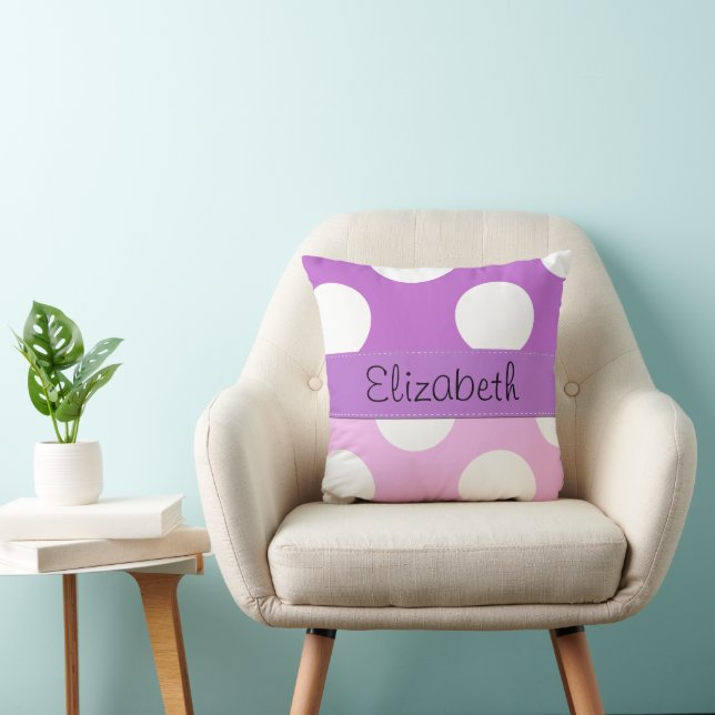 Pink Polka Dots, Purple Polka Dots, Your Name Throw Pillow (Chair)
