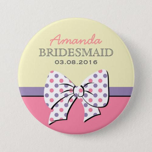 Pink Polka Dots Ribbons and Bows BridesmaidButton Pinback Button