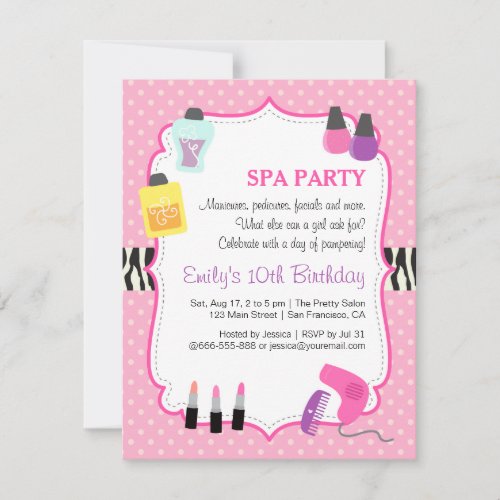 Pink Polka Dots, Spa Birthday Party Invitation Announcement
