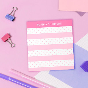 Pink Polka Dots & Stripes Add Your Name Notepad