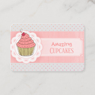 Pink Polka Dots Stripes Cupcake Business Card