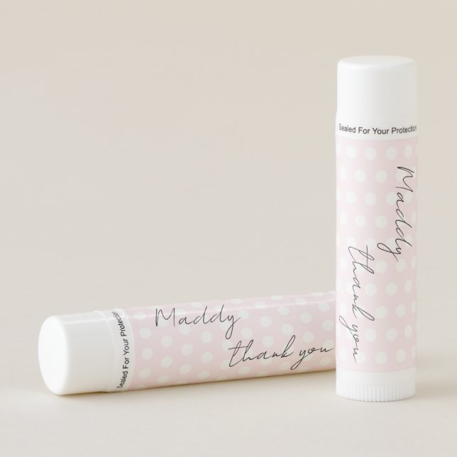 Pink Polka Dots Thank You Name Lip Balm (Front)