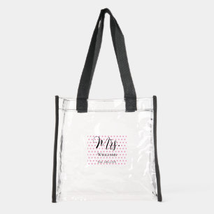 Pink Polka dots Wedding Date Mrs Name  Clear Tote Bag