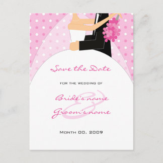 Pink Polka Dots Wedding Save the Date Postcards