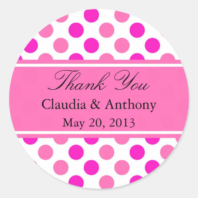 Pink Polka Dots Wedding Thank You Classic Round Sticker Zazzle