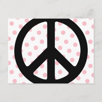 Pink Polka Dots With Black Peace Symbol Postcard by peacegifts at Zazzle