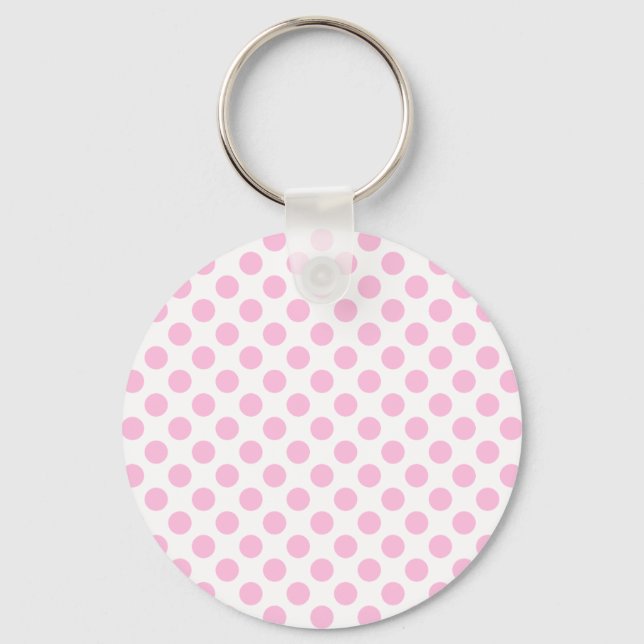 Pink Polka Dots with Customizable Background Keychain (Front)