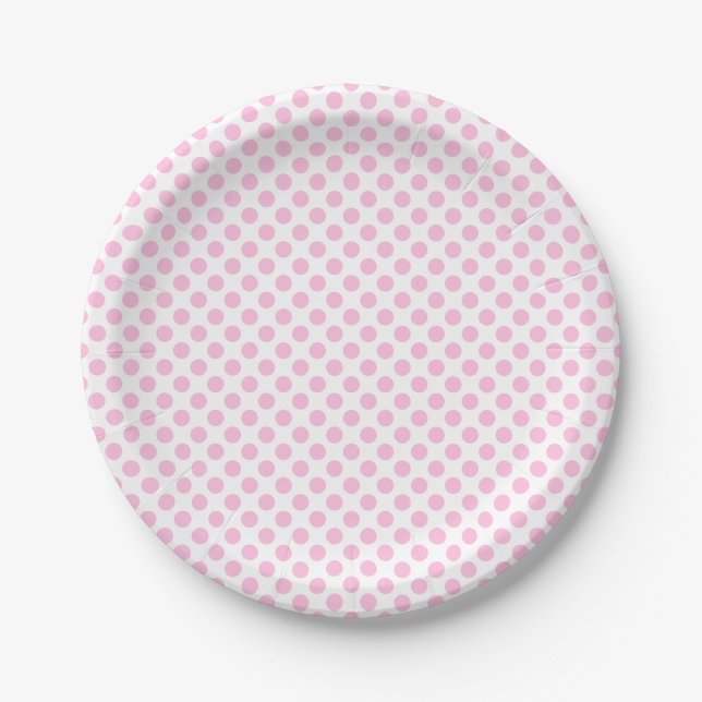 Pink Polka Dots with Customizable Background Paper Plates (Front)
