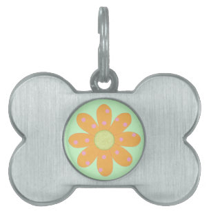 Pink Polka Dots, Yellow Orange Flower Pet Tags
