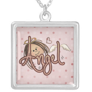 Pink Polka Dotted Angel Sterling Silver Necklace