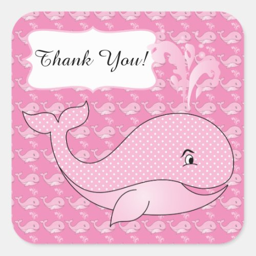 Pink Polka Dotted Baby Whale  DIY Text Square Sticker