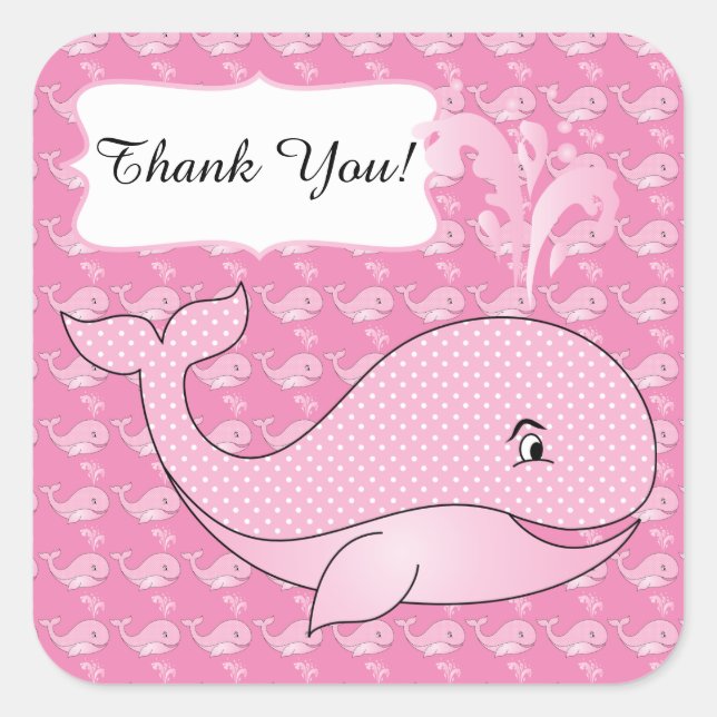 Pink Polka Dotted Baby Whale | DIY Text Square Sticker (Front)