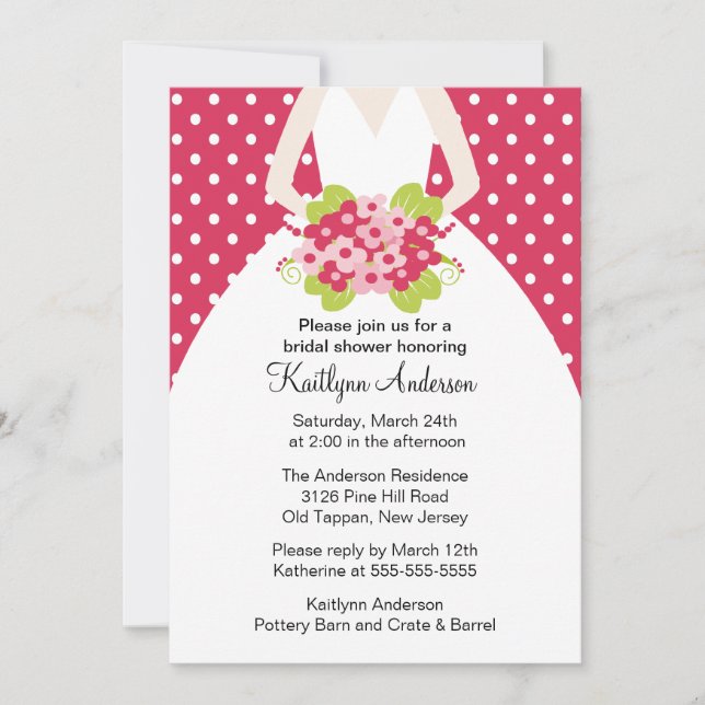 Pink Polka Dotted Bride Bridal Shower Invitation (Front)