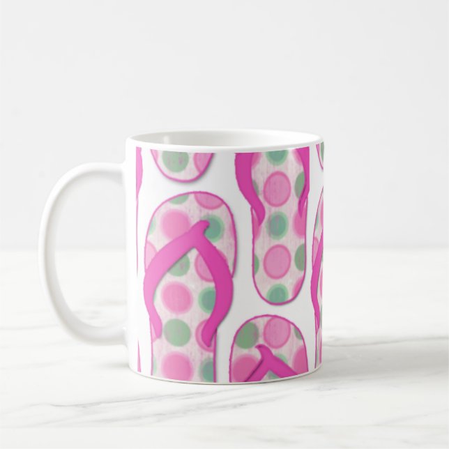 Pink polka dotted flip flop design coffee mug (Left)