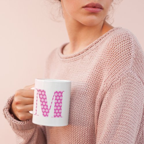 Pink Polka Dotted Monogram Giant Coffee Mug