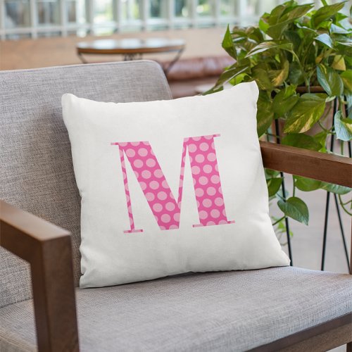 Pink Polka Dotted Monogram Throw Pillow