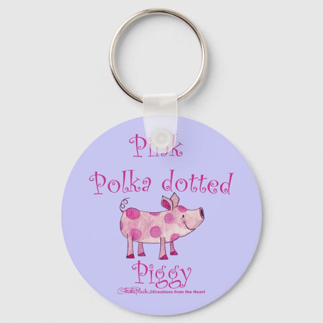 Pink Polka Dotted Piggy Keychain (Front)