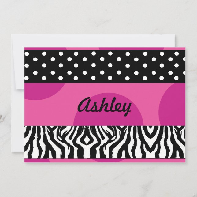pink polka dotted zebra invite (Front)