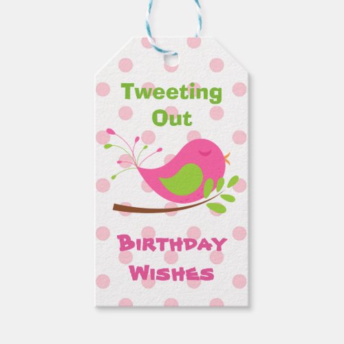 Pink Polkadot Bird Birthday Tweet Gift Tags