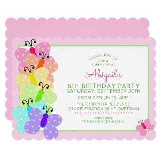 Pink Polkadot Butterfly Birthday Invitation