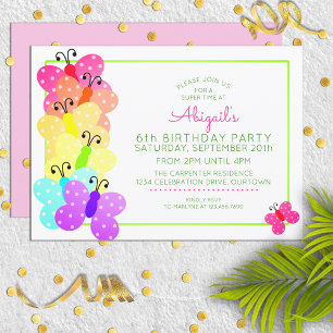 Pink Polkadot Butterfly Birthday Invitation