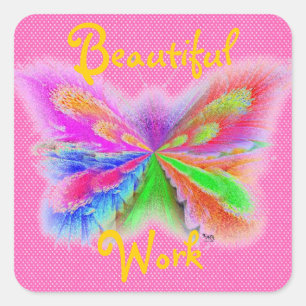 Pink Polkadot Butterfly Square Sticker