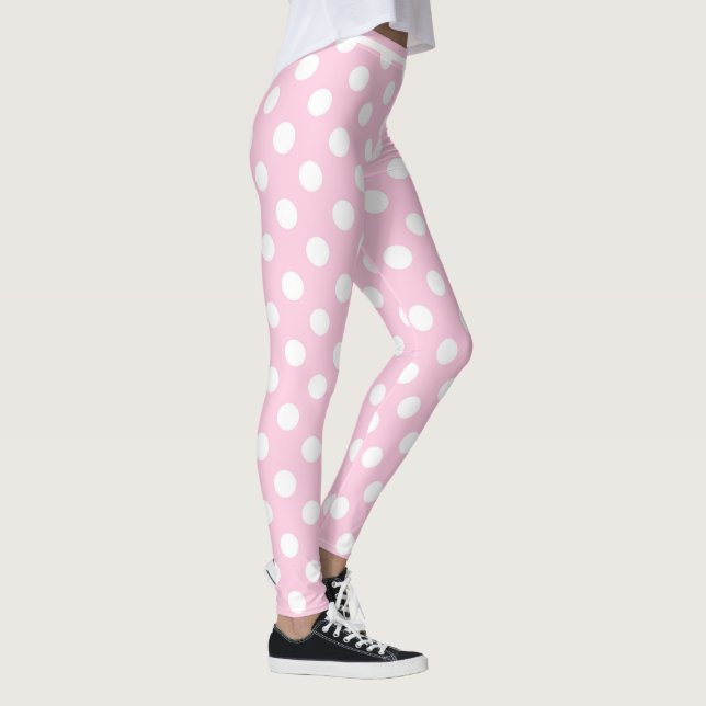 Pink Polkadot Cute Chic Girly Modern Leggings (Right)