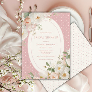 Pink Polkadot Floral Elegant Bridal Shower Invitation