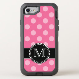 Pink Polkadot, Personalized, Monogrammed Defender OtterBox Defender iPhone SE/8/7 Case