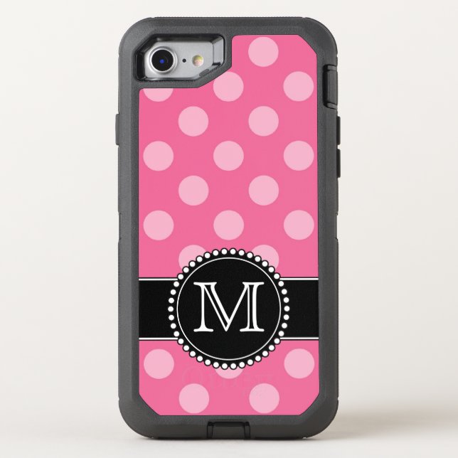 Pink Polkadot, Personalized, Monogrammed Defender Otterbox iPhone Case (Back)