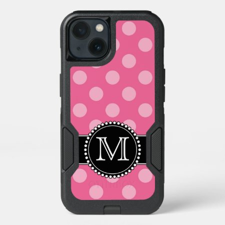 Pink Polkadot, Personalized, Monogrammed Defender Iphone 13 Case